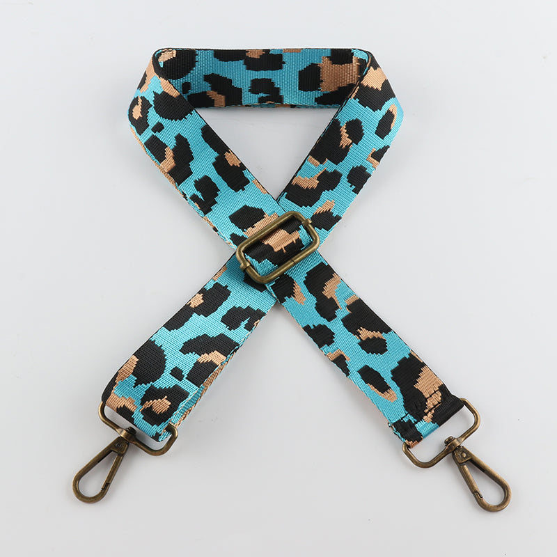 Contrasting Color Leopard Print Bronze Buckle Shoulder Straps