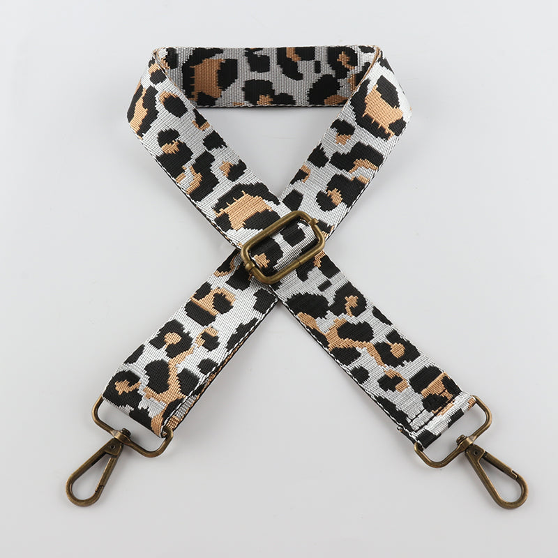 Contrasting Color Leopard Print Bronze Buckle Shoulder Straps