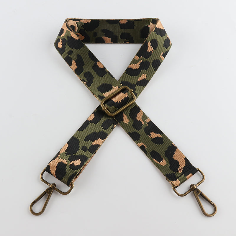 Contrasting Color Leopard Print Bronze Buckle Shoulder Straps