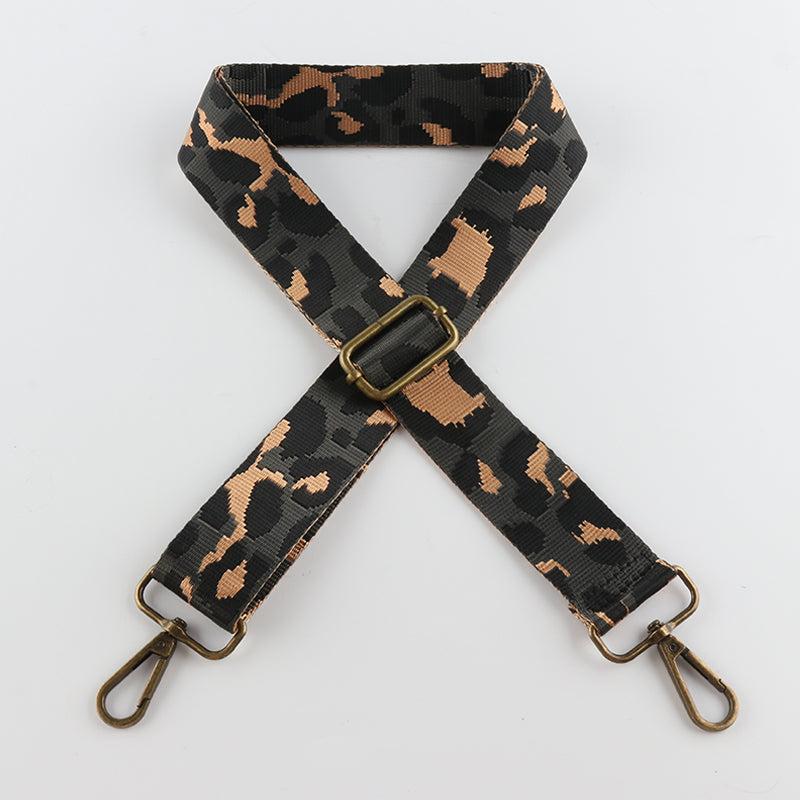 Contrasting Color Leopard Print Bronze Buckle Shoulder Straps