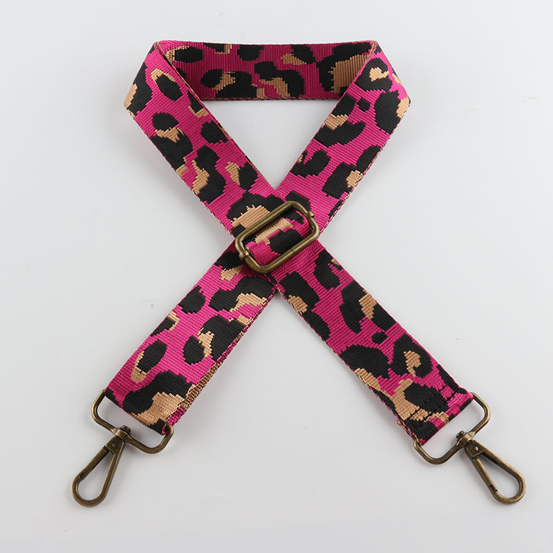 Contrasting Color Leopard Print Bronze Buckle Shoulder Straps