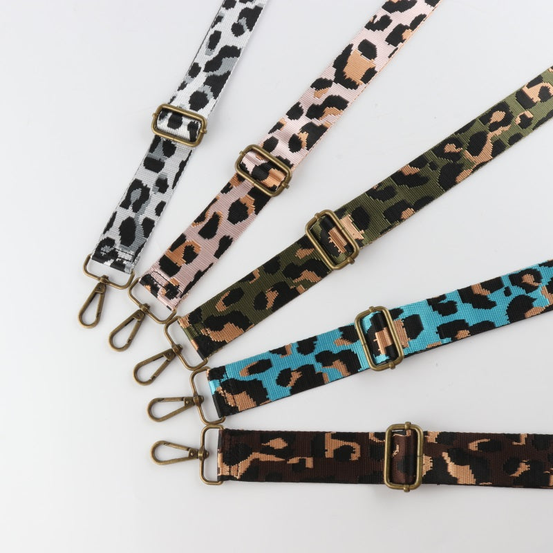 Contrasting Color Leopard Print Bronze Buckle Shoulder Straps