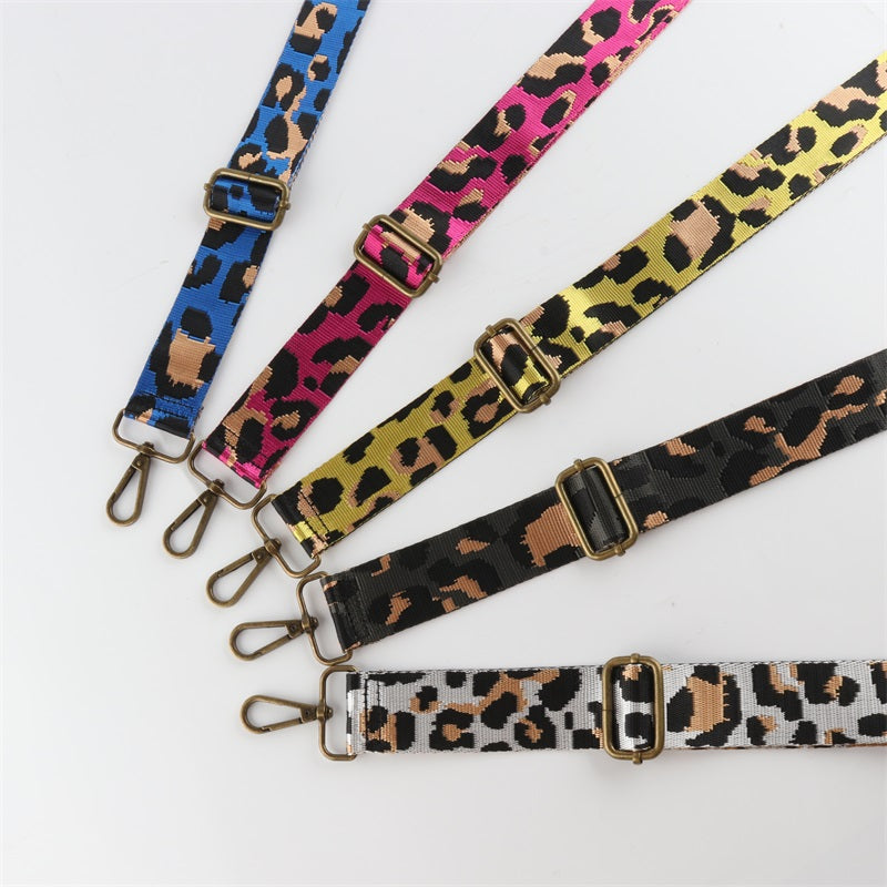 Contrasting Color Leopard Print Bronze Buckle Shoulder Straps