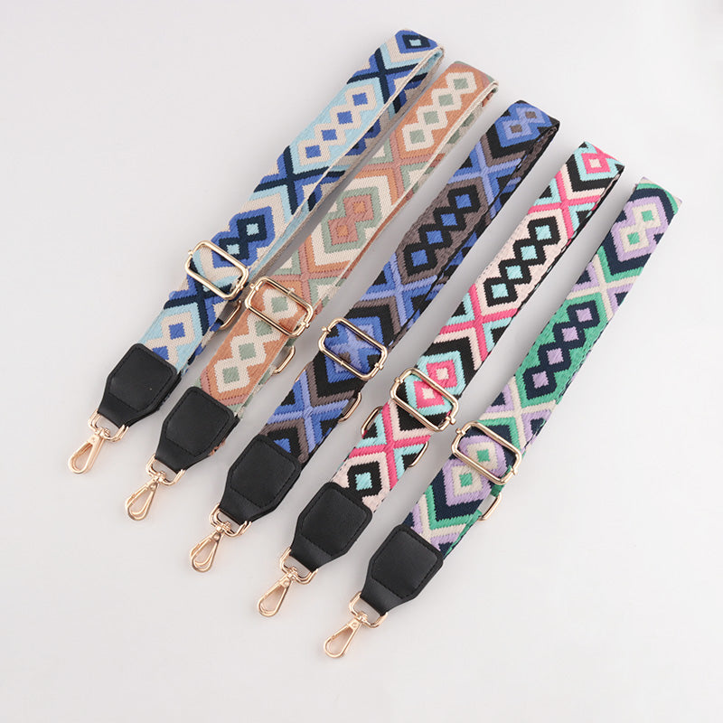 Symmetrical Graphic Textured Shoulder Strap with Leather Head