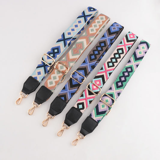 Multi-color Diamond Pattern Bag Strap with Leather Head