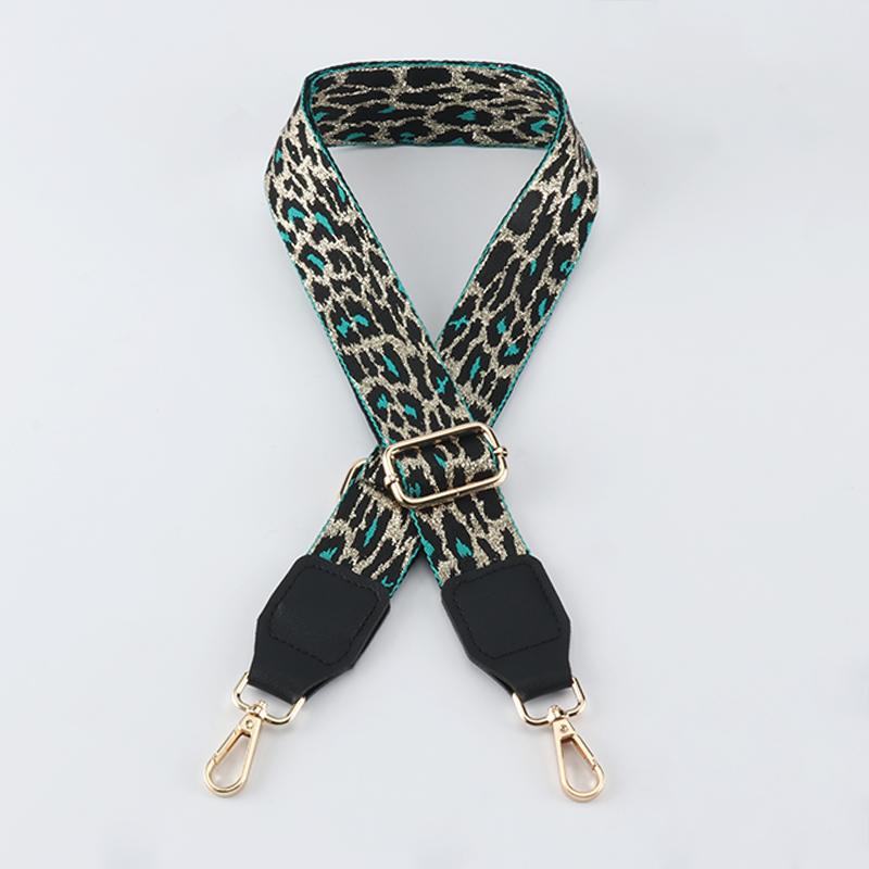 Gold Silk Leopard Bag Strap with Leather Head