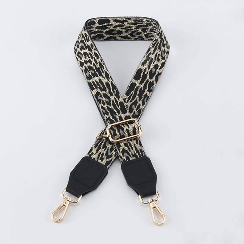 Gold Silk Leopard Bag Strap with Leather Head