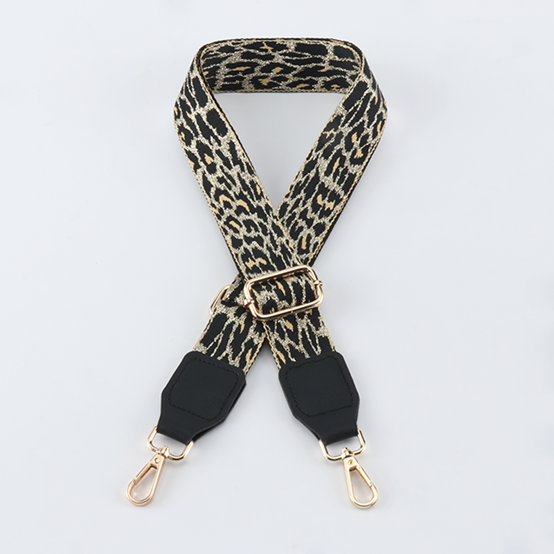 Gold Silk Leopard Bag Strap with Leather Head