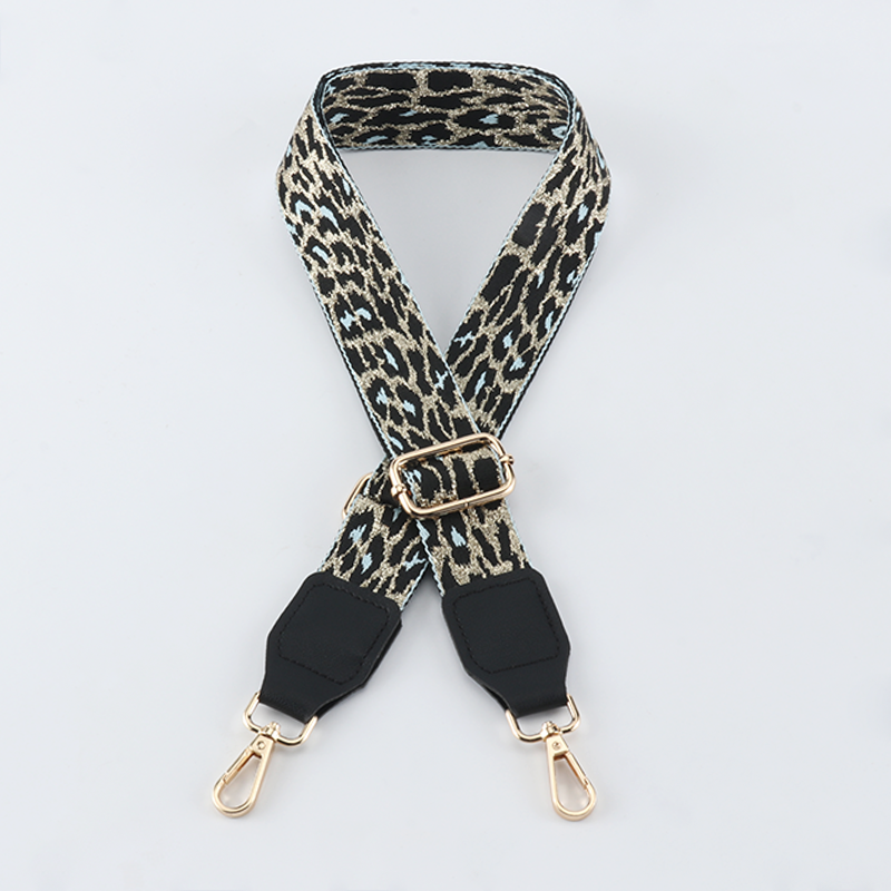 Gold Silk Leopard Bag Strap with Leather Head