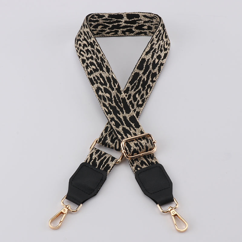 Gold Silk Leopard Bag Strap with Leather Head