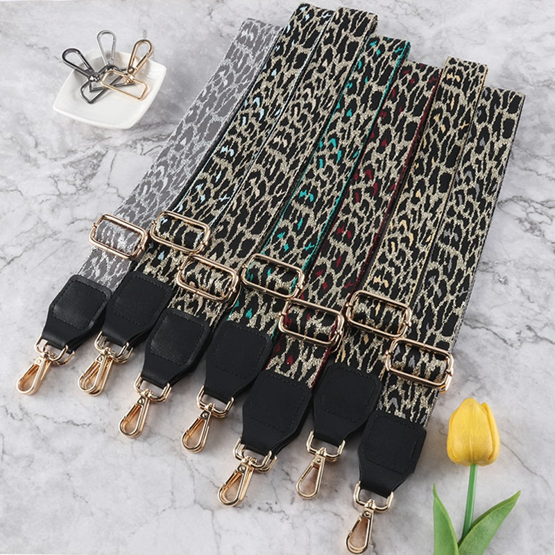 Gold Silk Leopard Bag Strap with Leather Head