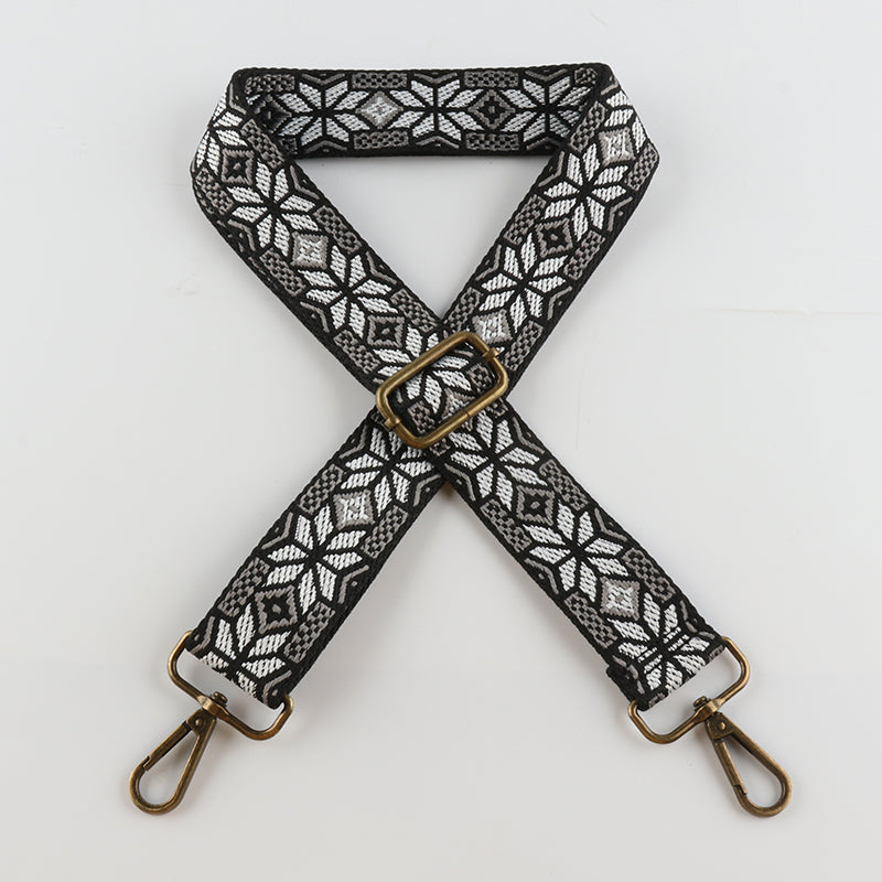 Symmetrical Floral Print Bronze Buckle Shoulder Straps