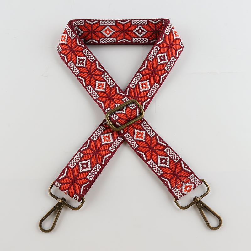Symmetrical Floral Print Bronze Buckle Shoulder Straps