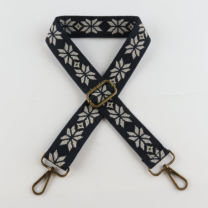 Symmetrical Floral Print Bronze Buckle Shoulder Straps