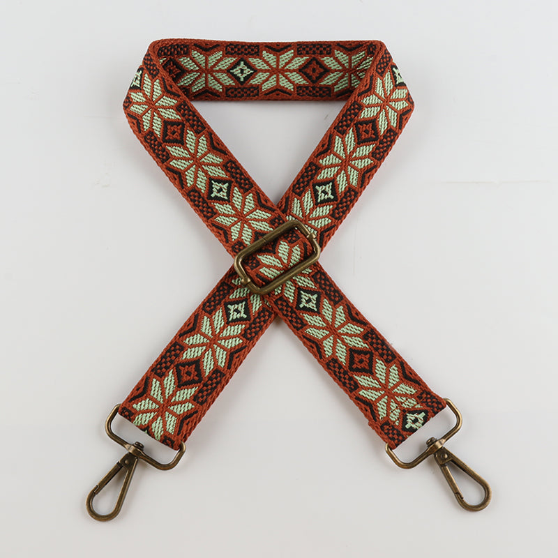 Symmetrical Floral Print Bronze Buckle Shoulder Straps