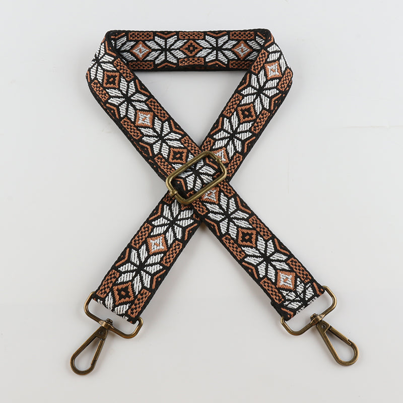Symmetrical Floral Print Bronze Buckle Shoulder Straps