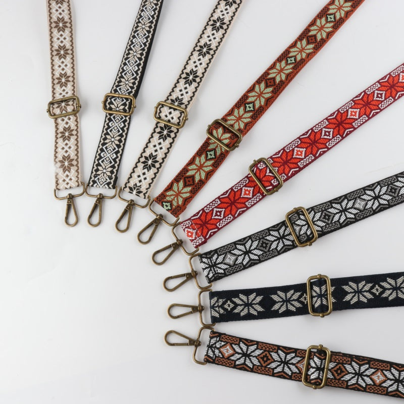 Symmetrical Floral Print Bronze Buckle Shoulder Straps