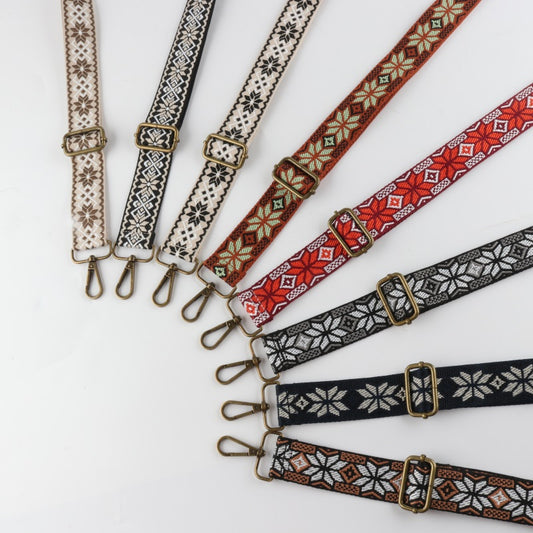 Symmetrical Floral Print Bronze Buckle Shoulder Straps