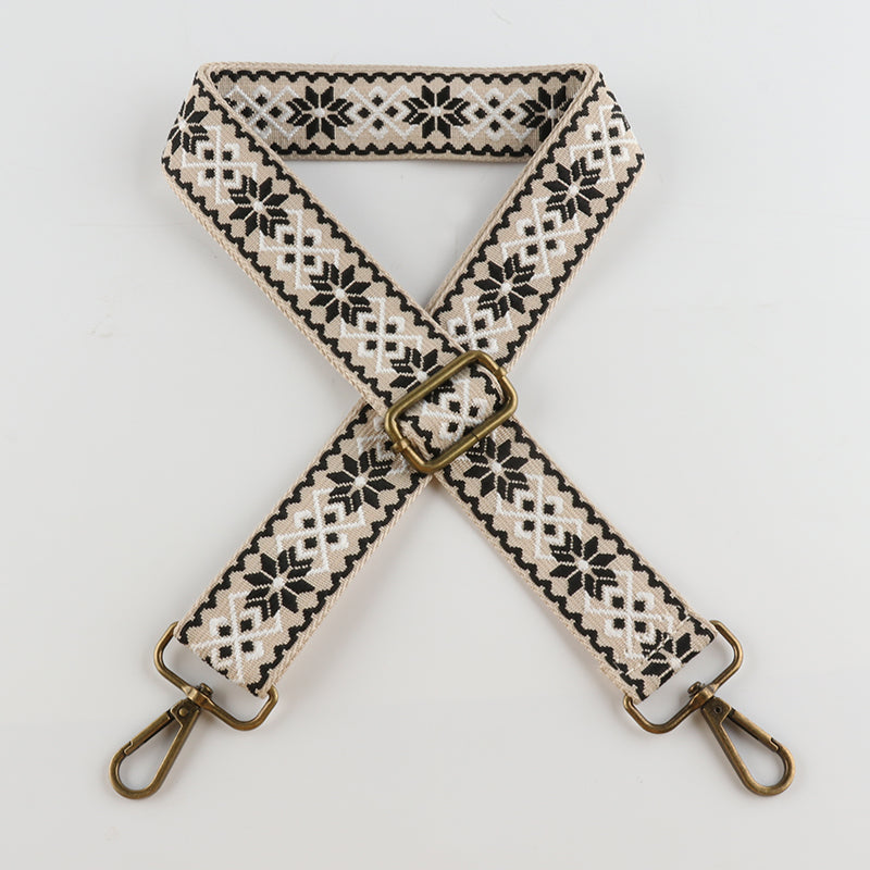 Symmetrical Floral Print Bronze Buckle Shoulder Straps