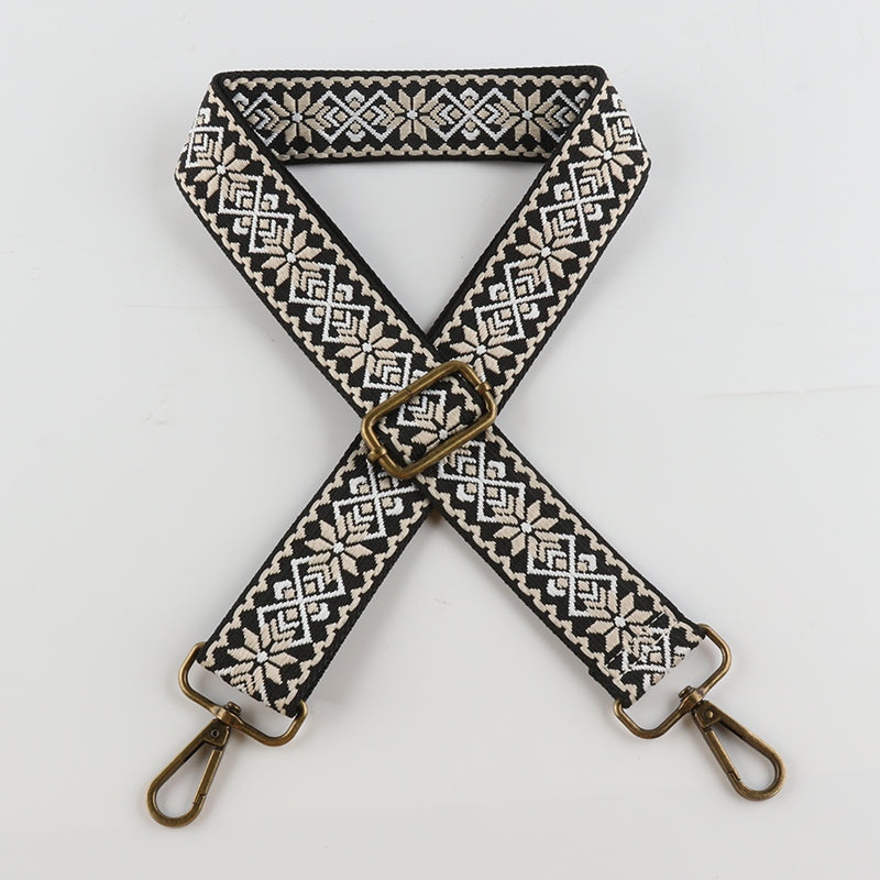 Symmetrical Floral Print Bronze Buckle Shoulder Straps