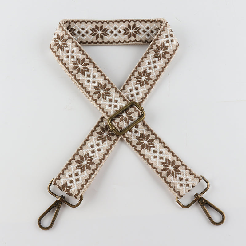 Symmetrical Floral Print Bronze Buckle Shoulder Straps