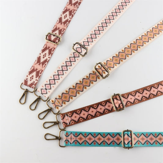Striped Diamond Check Print Bronze Buckle Shoulder Straps