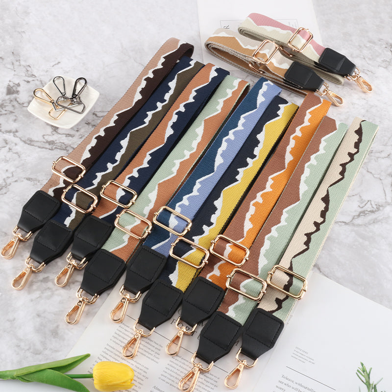 Colorful mountain pattern bag strap with Leather Head