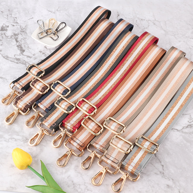 Gold and Silver Stripe Thread Glitter Bag Strap