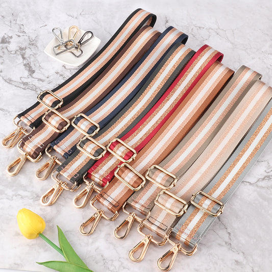 Gold and Silver Stripe Thread Glitter Bag Strap
