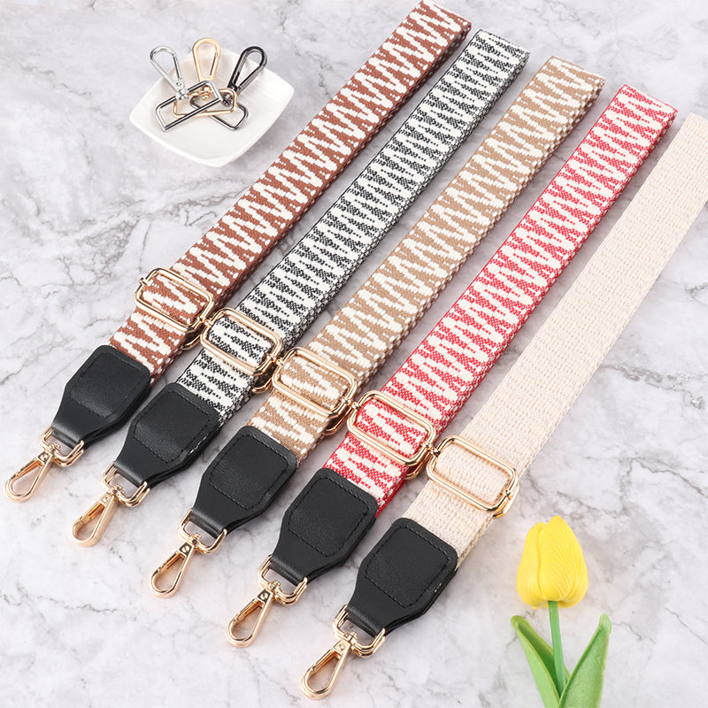 V Textured Jacquard Shoulder Strap with Leather Head