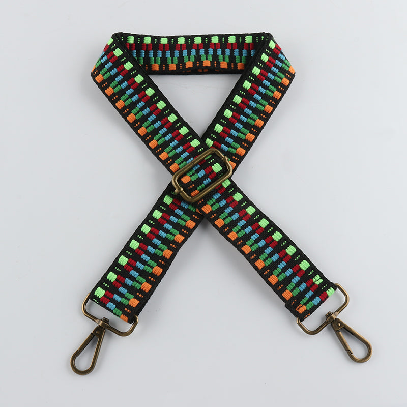 Colorful V Textured Jacquard Bronze Buckle Shoulder Straps