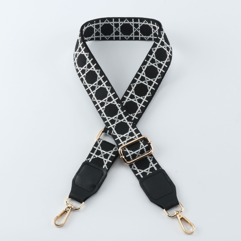 Tic-tac-toe Print Bag Strap with Leather Head