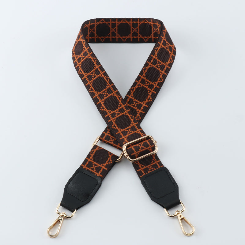 Tic-tac-toe Print Bag Strap with Leather Head