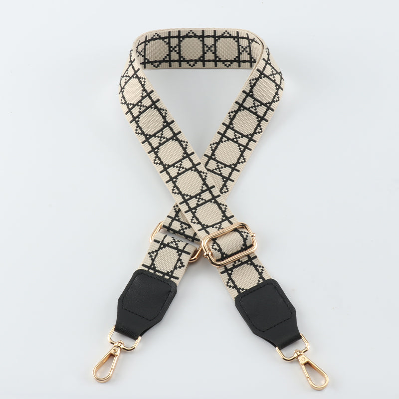 Tic-tac-toe Print Bag Strap with Leather Head