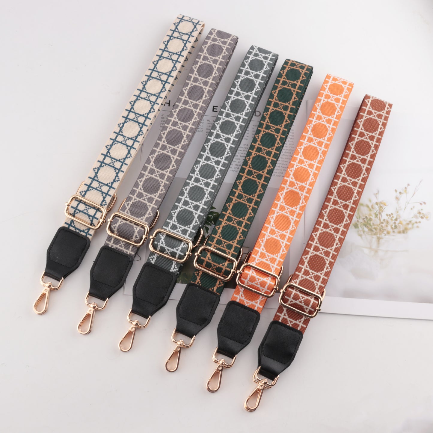 Tic-tac-toe Print Bag Strap with Leather Head
