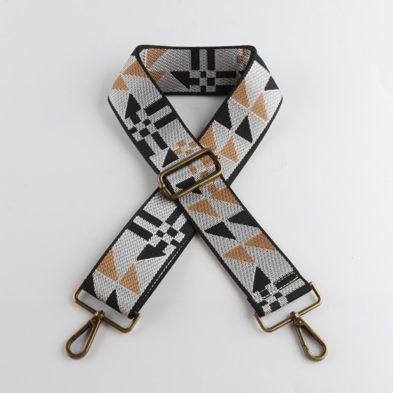Geometric Patchwork Pattern Bronze Buckle Wide Shoulder Straps