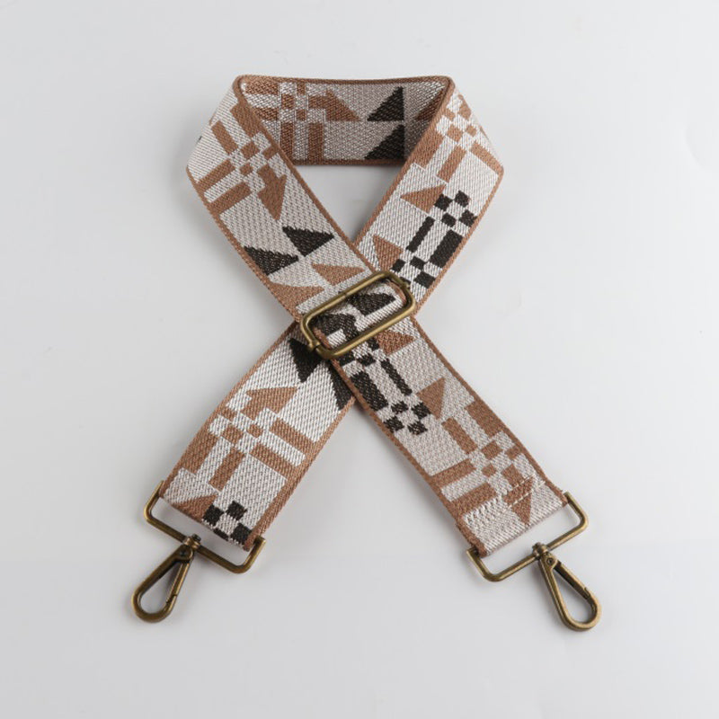 Geometric Patchwork Pattern Bronze Buckle Wide Shoulder Straps