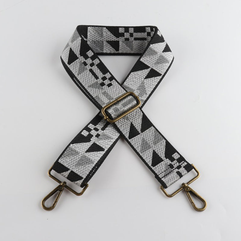Geometric Patchwork Pattern Bronze Buckle Wide Shoulder Straps
