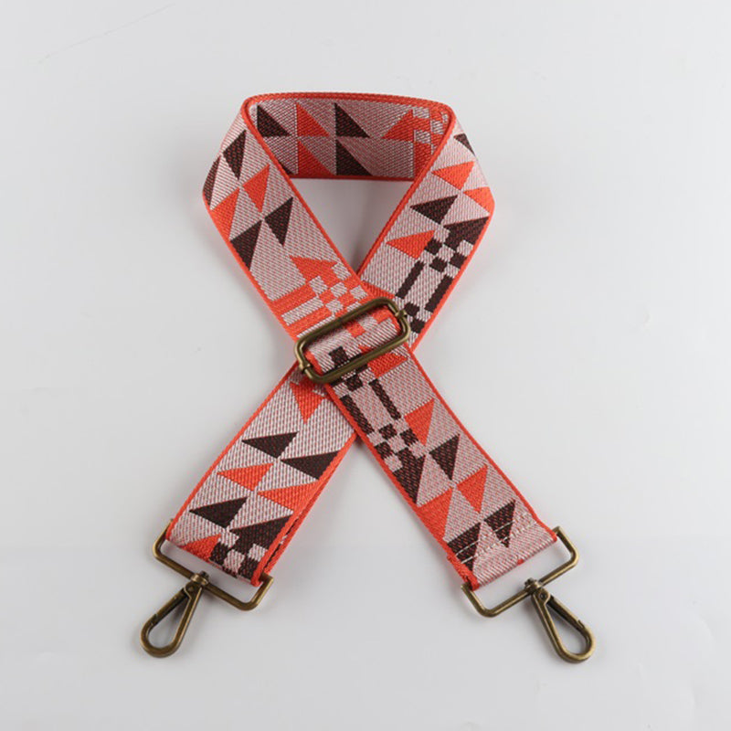 Geometric Patchwork Pattern Bronze Buckle Wide Shoulder Straps