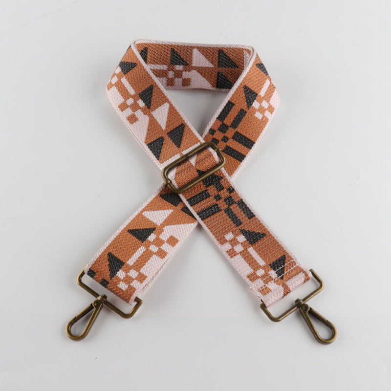 Geometric Patchwork Pattern Bronze Buckle Wide Shoulder Straps