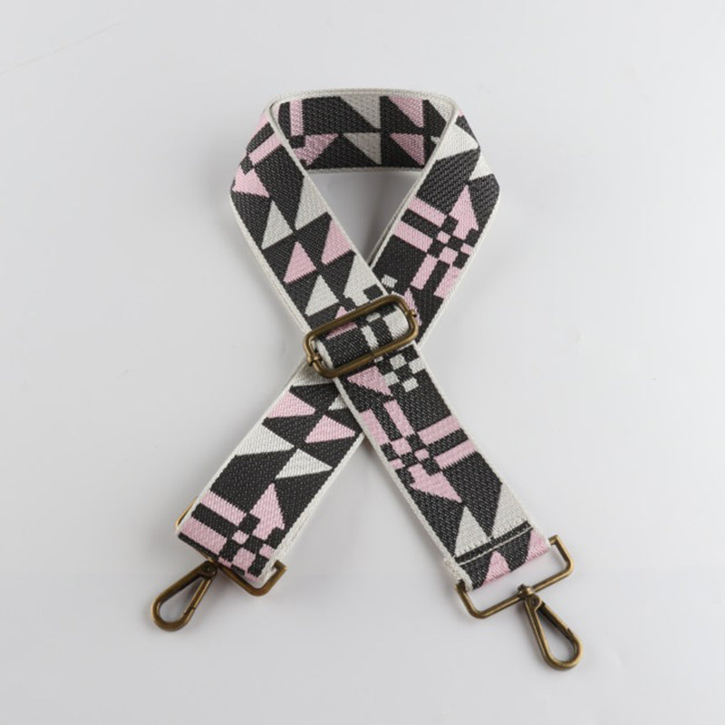 Geometric Patchwork Pattern Bronze Buckle Wide Shoulder Straps