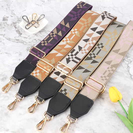 Colorful Diamond Wide Bag Strap with Leather Head