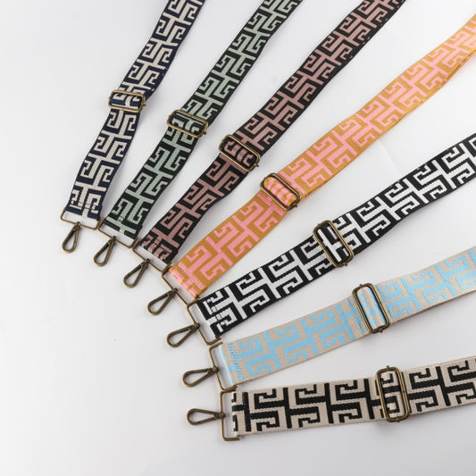 Geometric Jacquard Bronze Buckle Wide Shoulder Straps