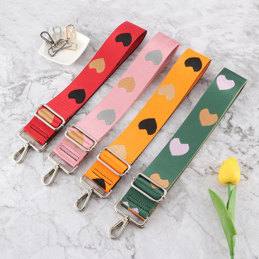 Three-color Heart Jacquard Wide Bag Strap