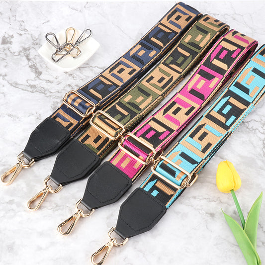 Colored Black Woven Wide Bag Strap with Leather Head