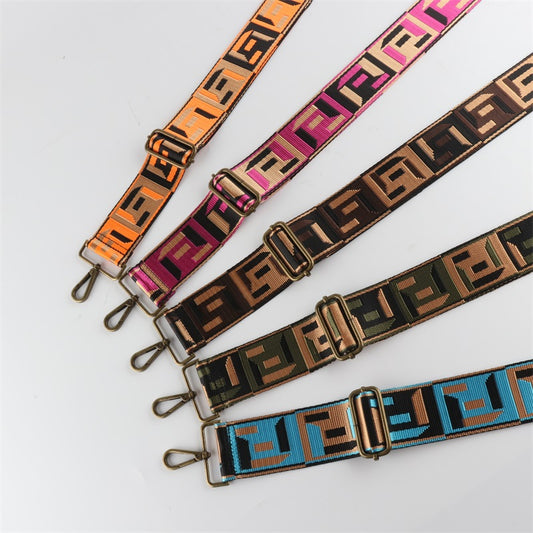 Colored Black Woven Jacquard Bronze Buckle Wide Shoulder Straps