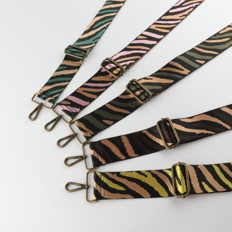 Multicolor Zebra Print Bronze Buckle Wide Shoulder Straps