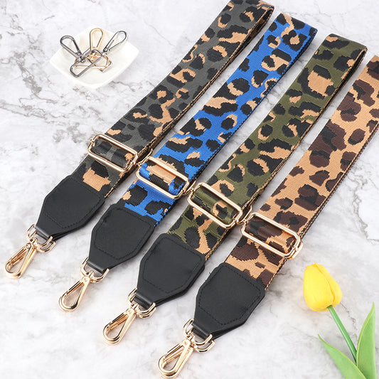 Leopard Print Wide Bag Strap with Leather Head