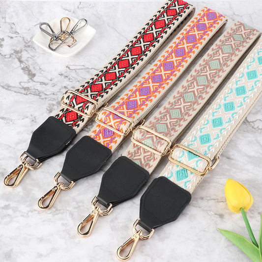 Two-color Diamond Wide Bag Strap with Leather Head