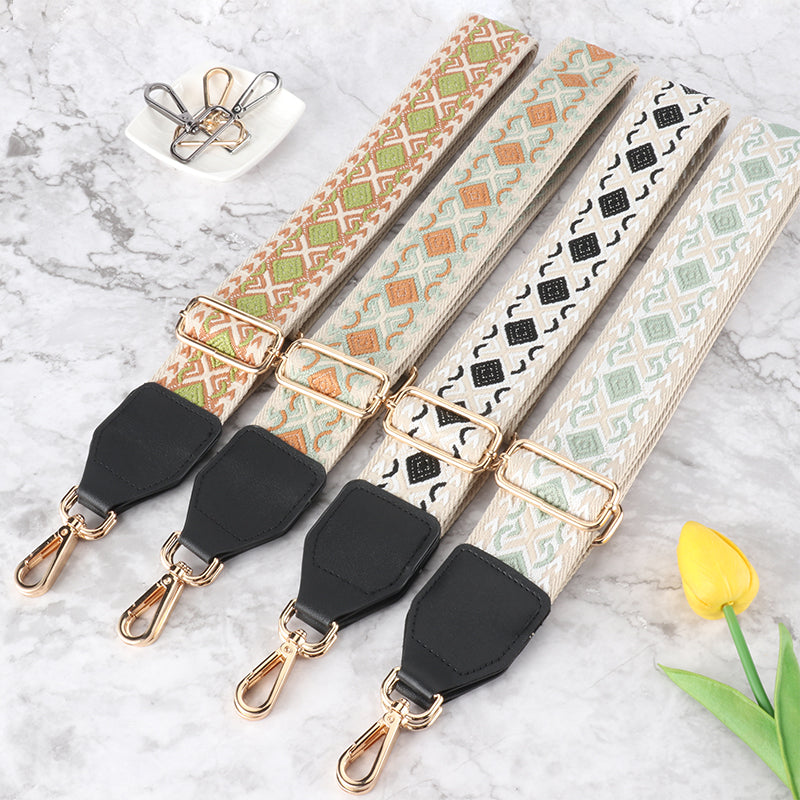Colorful Diamond Wide Bag Strap with Leather Head